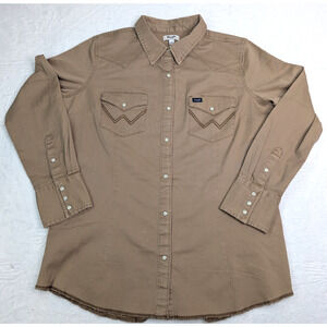 Wrangler Women's Solid Long Sleeve Pearl Snap, Western Stitching Large